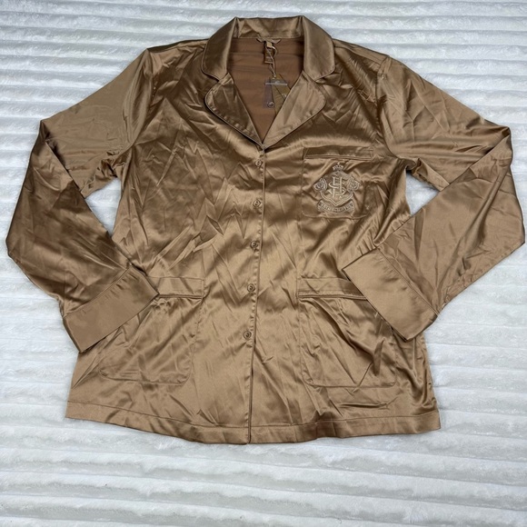 NWT SKIMS  Hotel Shine Long Sleeve Button Up Sleep Top Women’s Large Homey - Picture 3 of 10